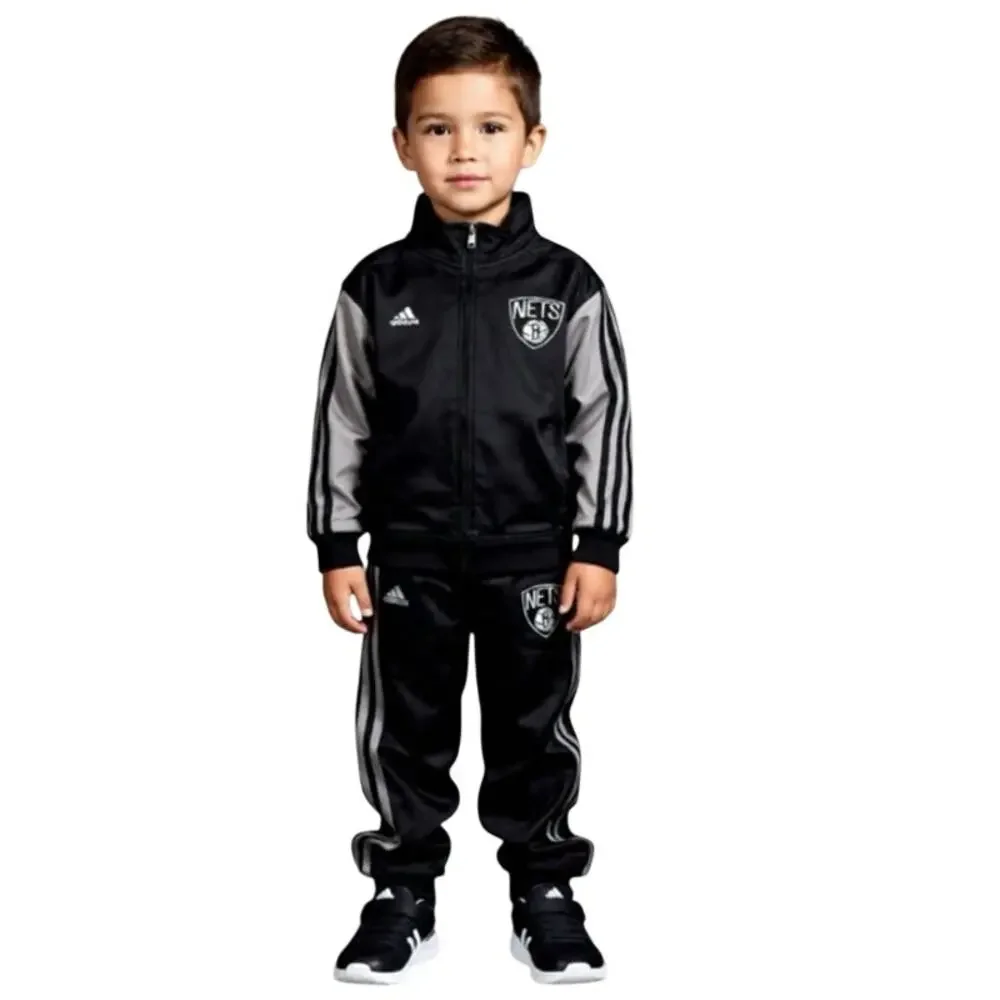 Adidas Brooklyn Nets Toddler Full Zip Black Track Set Size M 5/6T